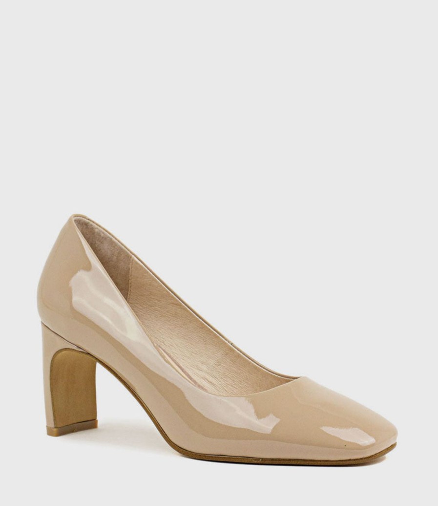 Edward Meller Blair70 Straight Heel Pump In Nude Patent New