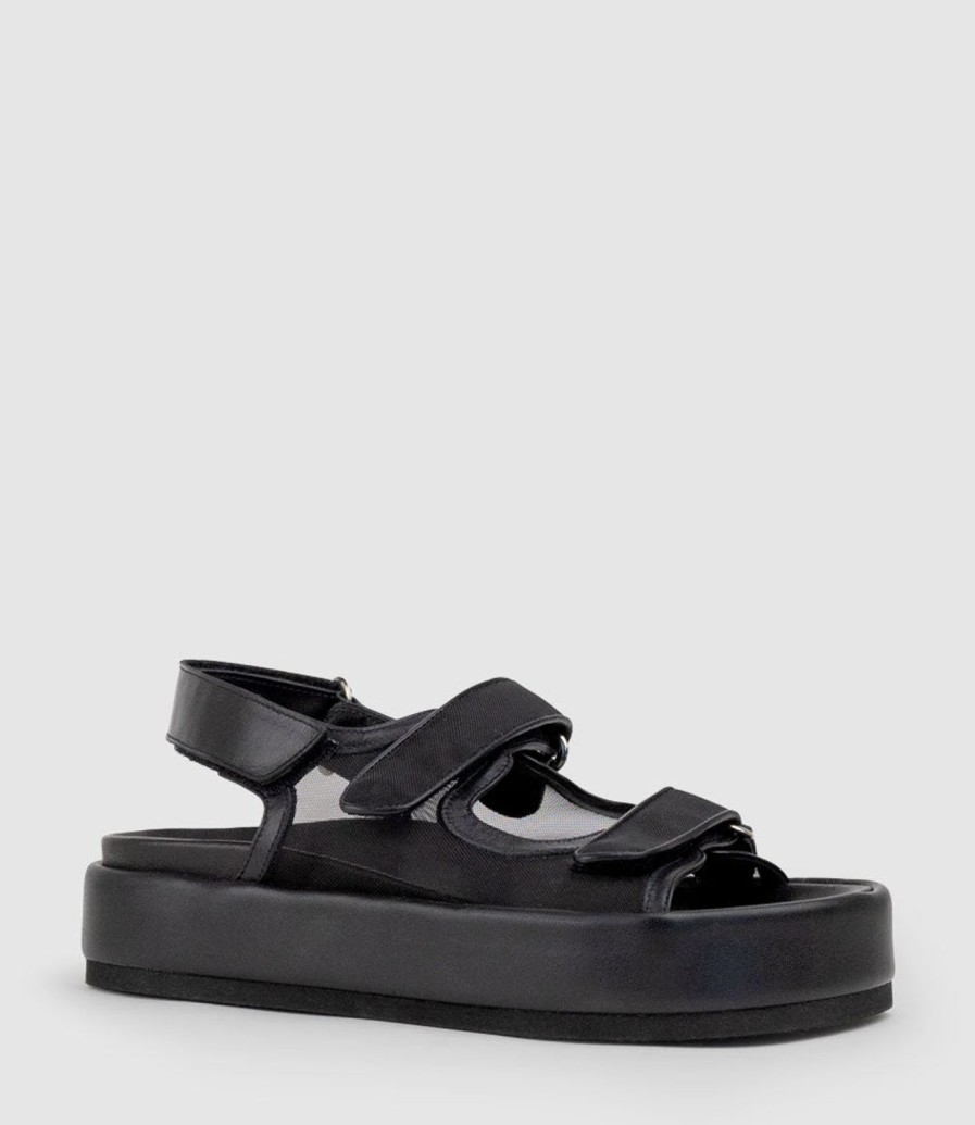 Edward Meller Saskia Mesh Footbed Sandal In Black Clearance