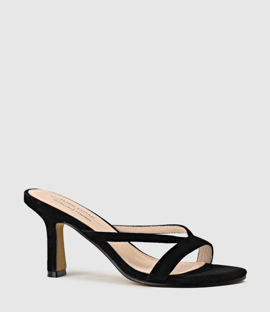 Edward Meller Imani75 Fine Heel Slide In Black Suede Wholesale