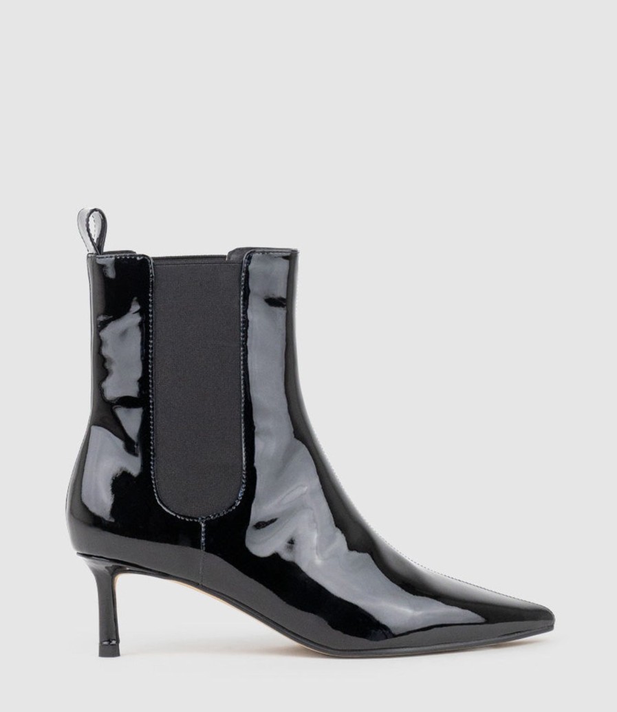 Edward Meller Ziria55 Pointed Boot With Gusset In Black Patent Hot