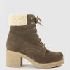 Edward Meller Zoom Lace Up With Shearling In Stone Suede New