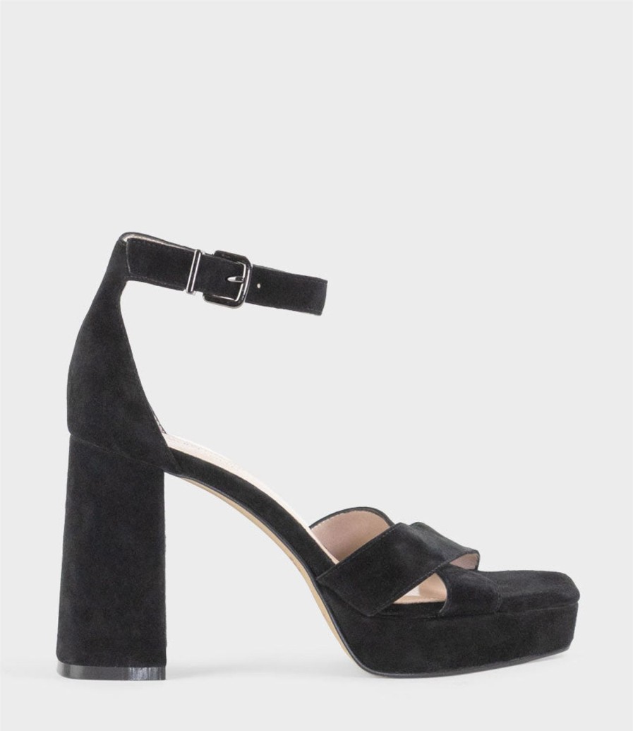 Edward Meller Richie95 Crossover Platform Sandal In Black Suede Wholesale