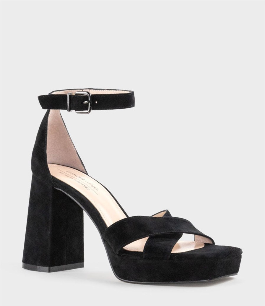 Edward Meller Richie95 Crossover Platform Sandal In Black Suede Wholesale