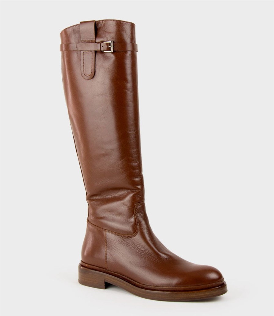 Edward Meller Vola Flat Knee High Boot In Brandy Online