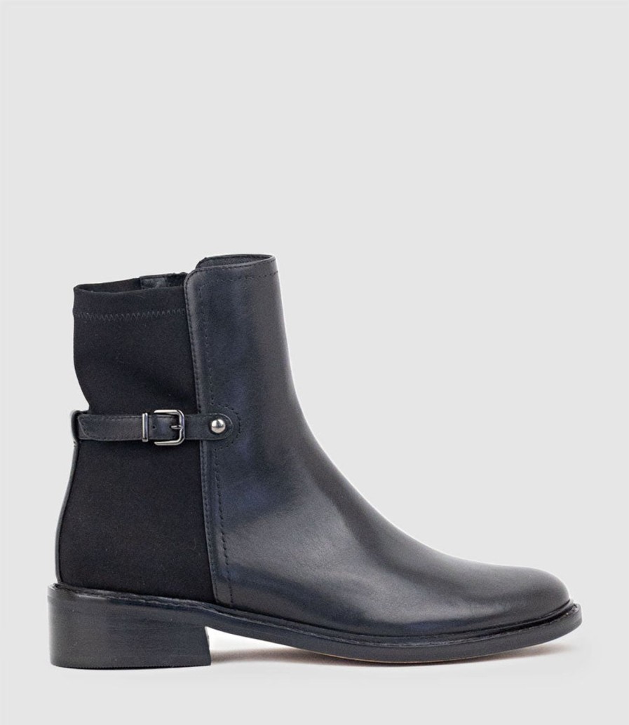 Edward Meller Warner30 Half And Half Ankle Boot In Black Waxy Calf Clearance