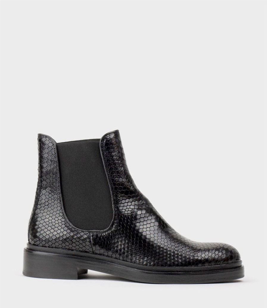 Edward Meller Wyn Chelsea Boot On Exaggerated Sole In Black Reptile Hot