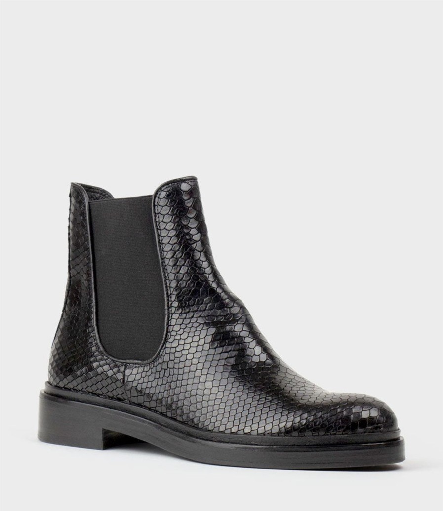 Edward Meller Wyn Chelsea Boot On Exaggerated Sole In Black Reptile Hot