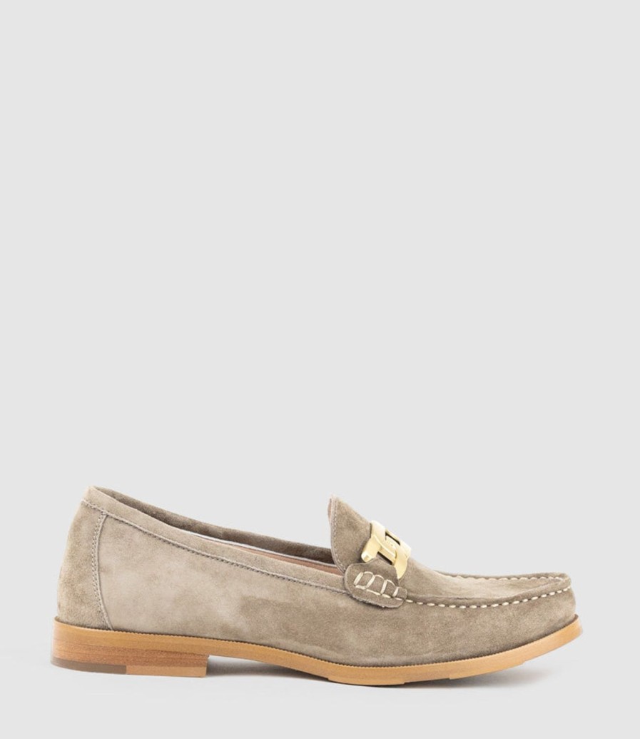 Edward Meller Hinge Penny Loafer With Trim In Latte Suede Wholesale