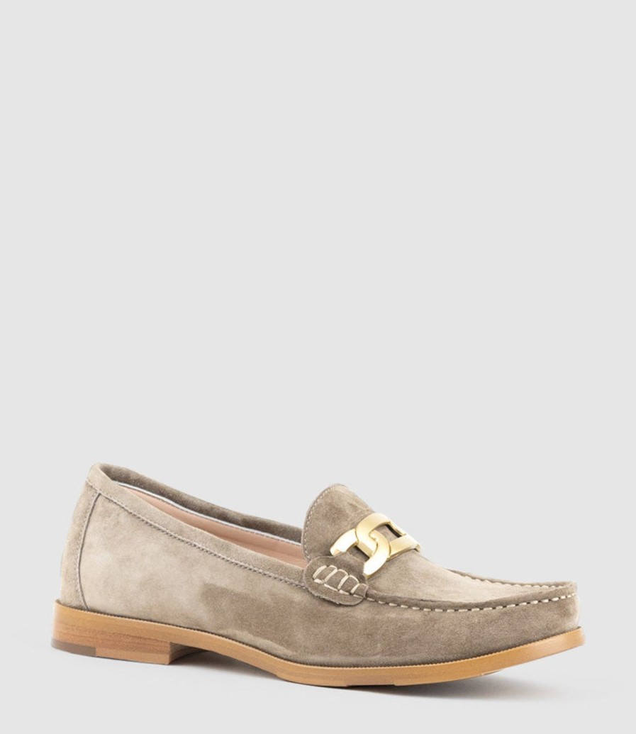 Edward Meller Hinge Penny Loafer With Trim In Latte Suede Wholesale