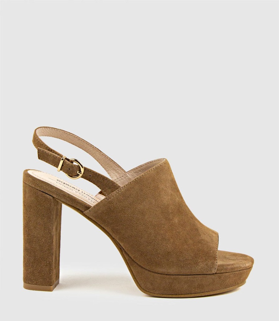 Edward Meller Ruler Platform Slingback Sandal In Tawny Suede Best