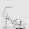 Edward Meller Raine100 Crossover Platform Sandal In Silver New