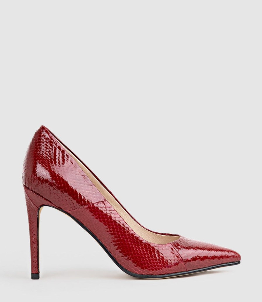 Edward Meller Gaga 100Mm Pointed Toe Pump In Ruby Snake Hot