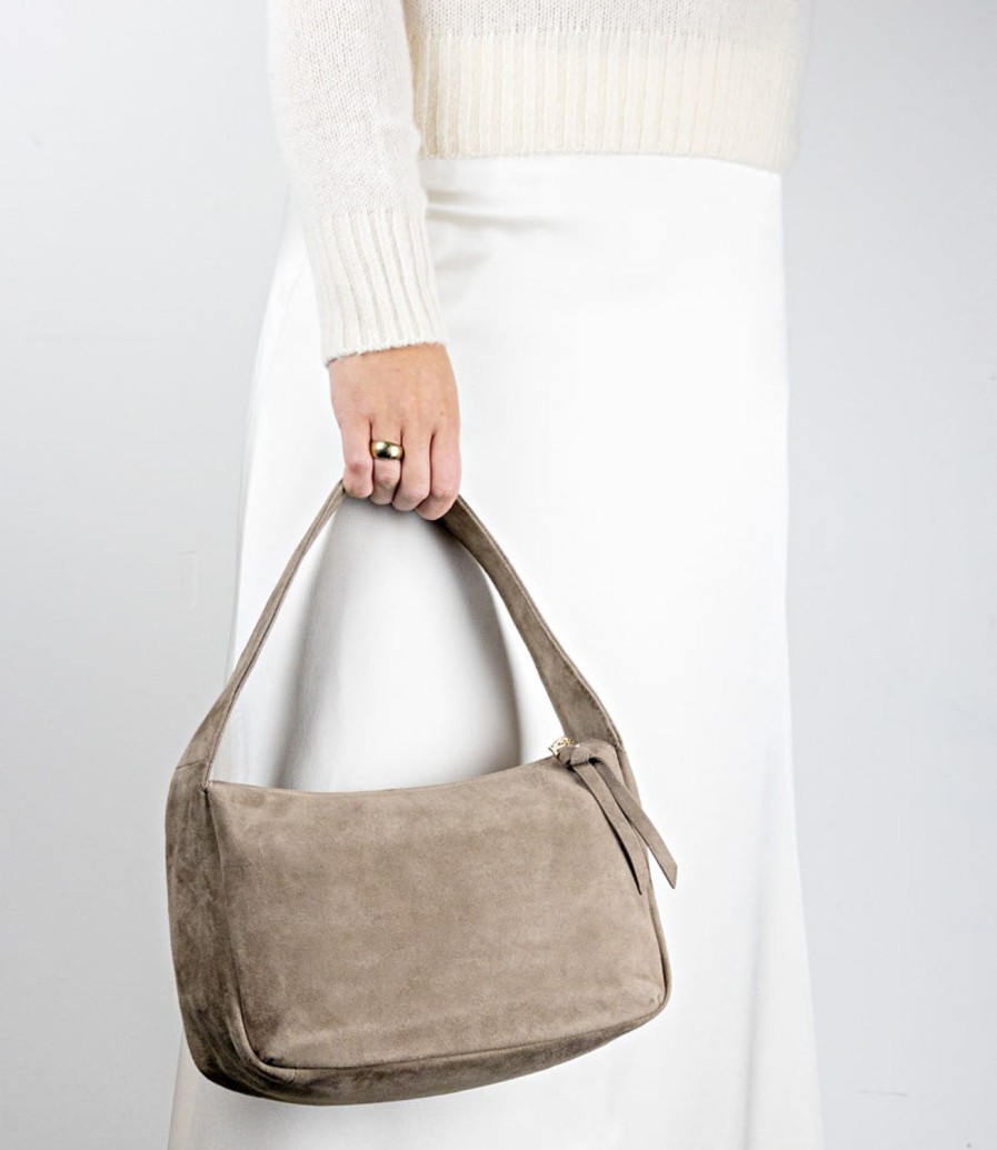 Edward Meller Narina Large Soft Bag In Latte Suede New