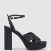 Edward Meller Rosalia100 Stitched Detail Platform Sandal In Black Satin Online