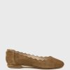 Edward Meller Fara Scalloped Ballet Flat In Tawny Suede New