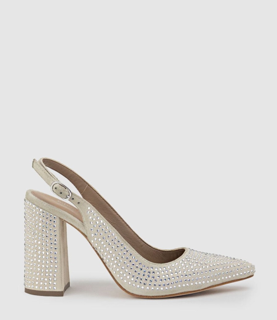 Edward Meller Demi100 Crystal Slingback Pump In Offwhite Suede Online