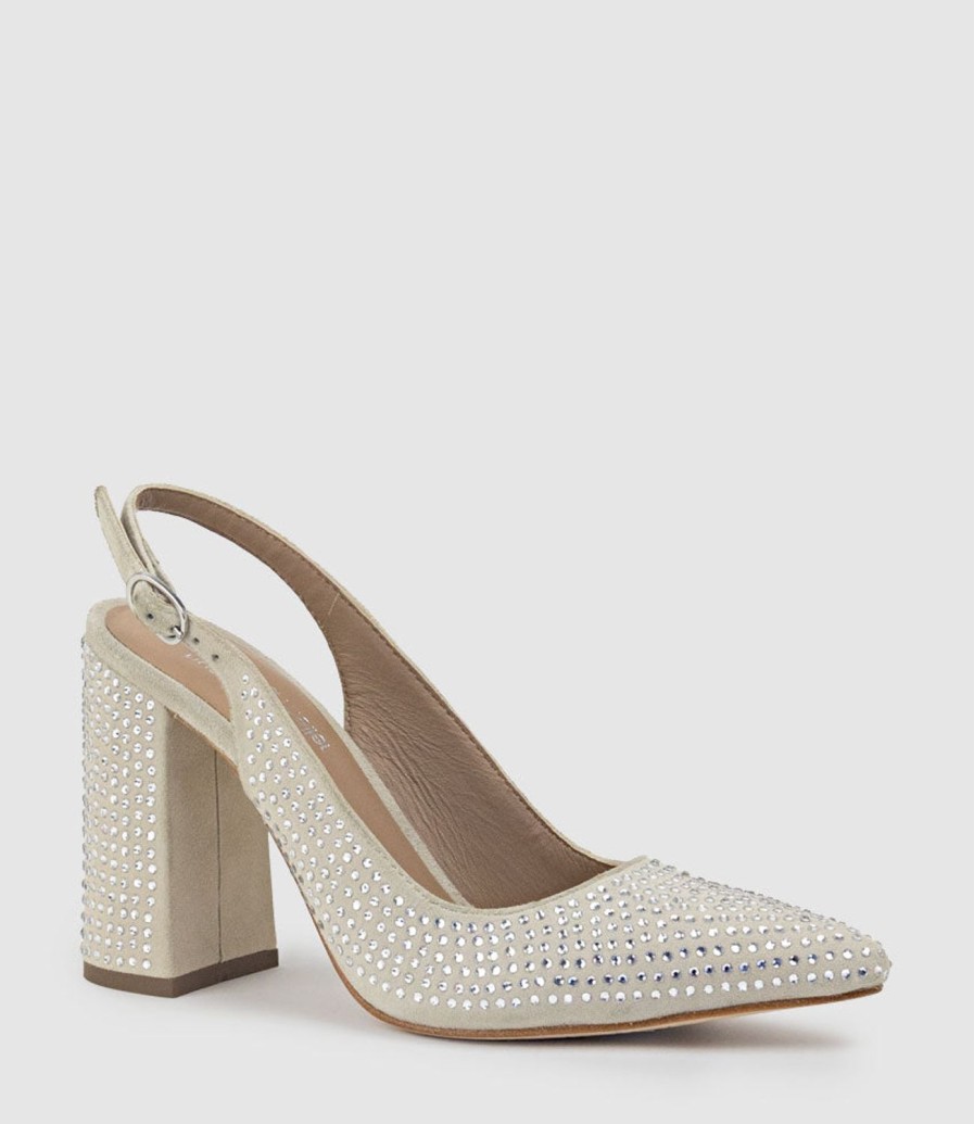 Edward Meller Demi100 Crystal Slingback Pump In Offwhite Suede Online