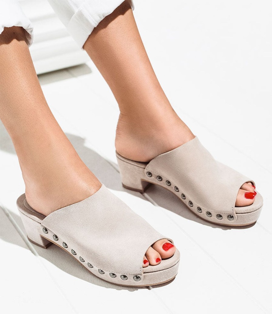 Edward Meller Inara65 Studded Slide On Unit In Biscuit Suede Online