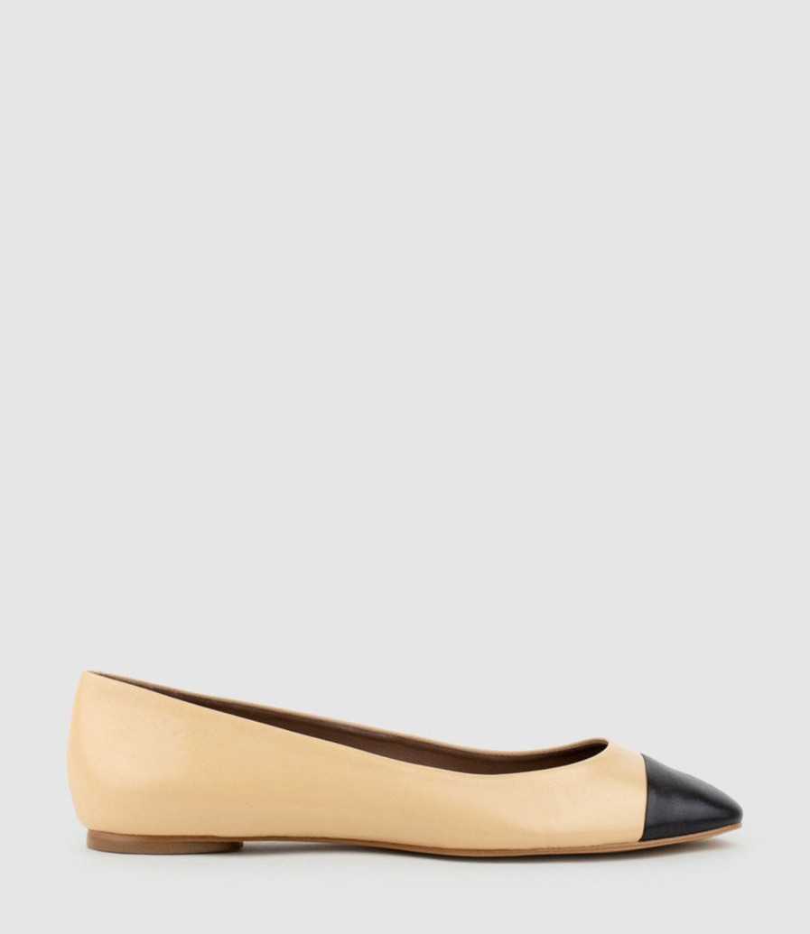 Edward Meller Fynn Cap Toe Ballet In Beige With Black Clearance