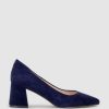 Edward Meller Brooke65 Pointed Block Heel Pump In Navy Suede Best