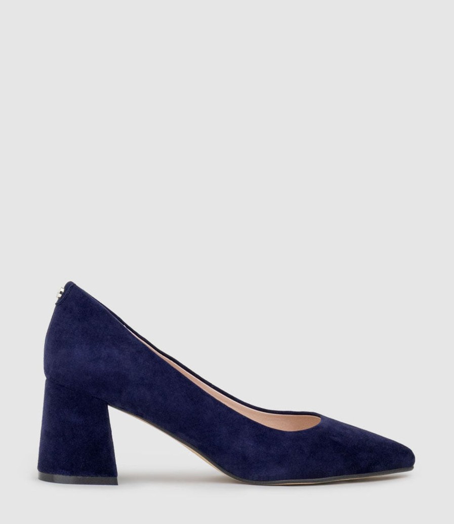 Edward Meller Brooke65 Pointed Block Heel Pump In Navy Suede Best