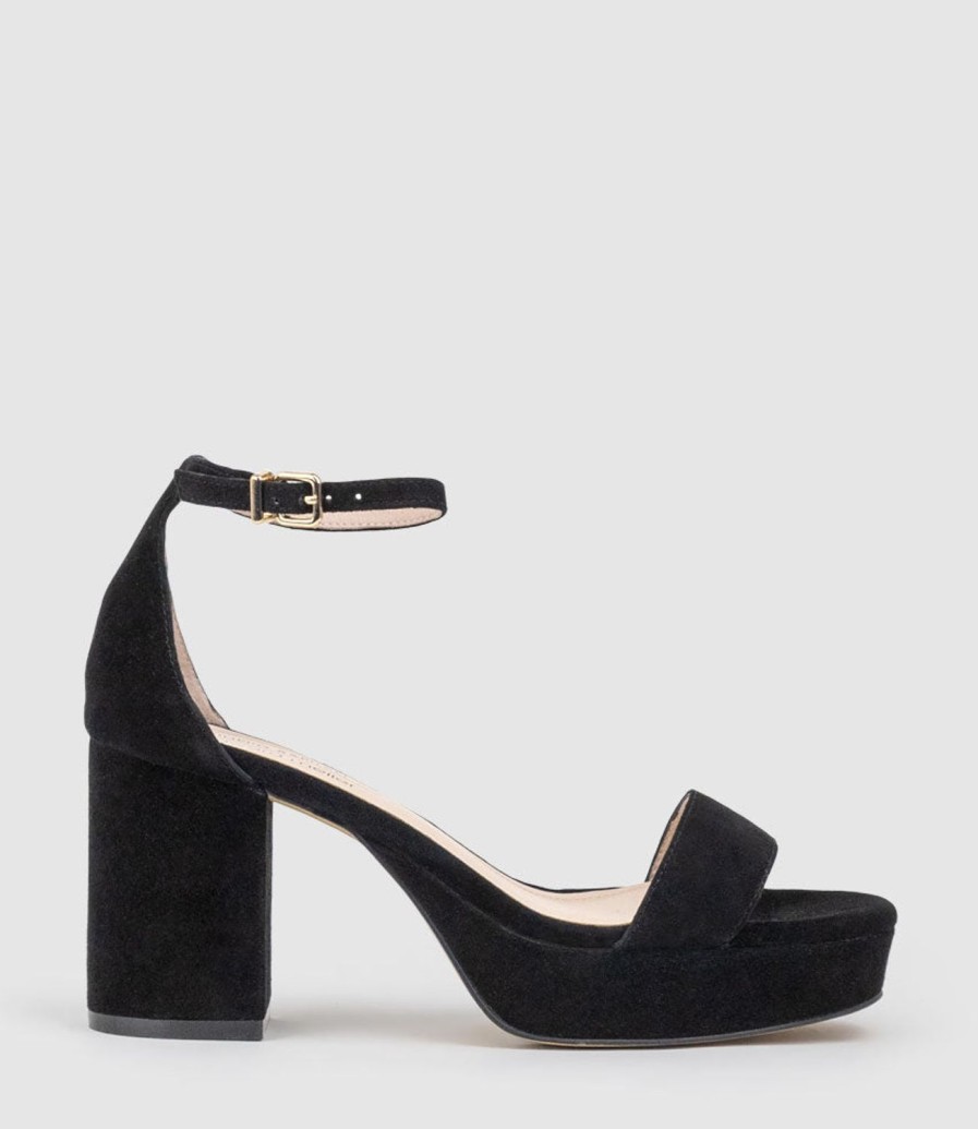 Edward Meller Resdin80 Single Strap Platform Sandal In Black Suede Online