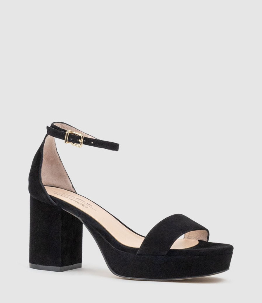 Edward Meller Resdin80 Single Strap Platform Sandal In Black Suede Online