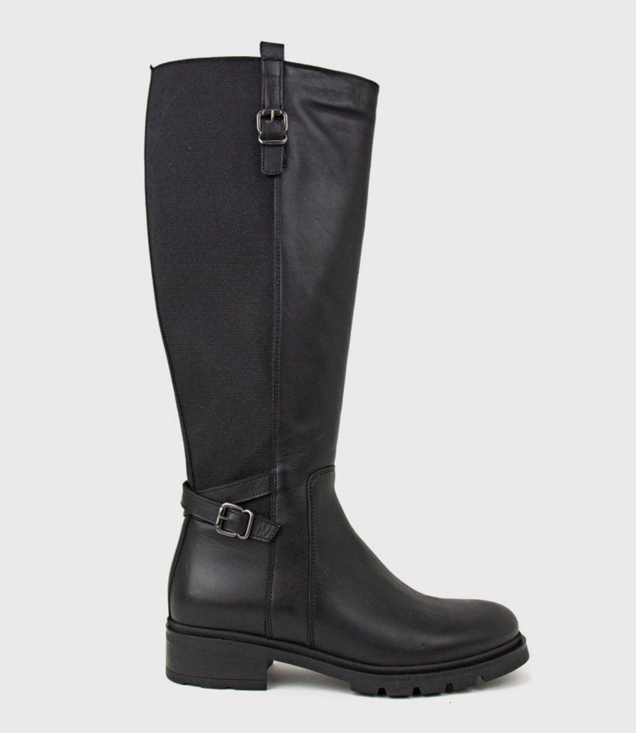 Edward Meller Saints Classic Flat Knee High Boot In Black Clearance