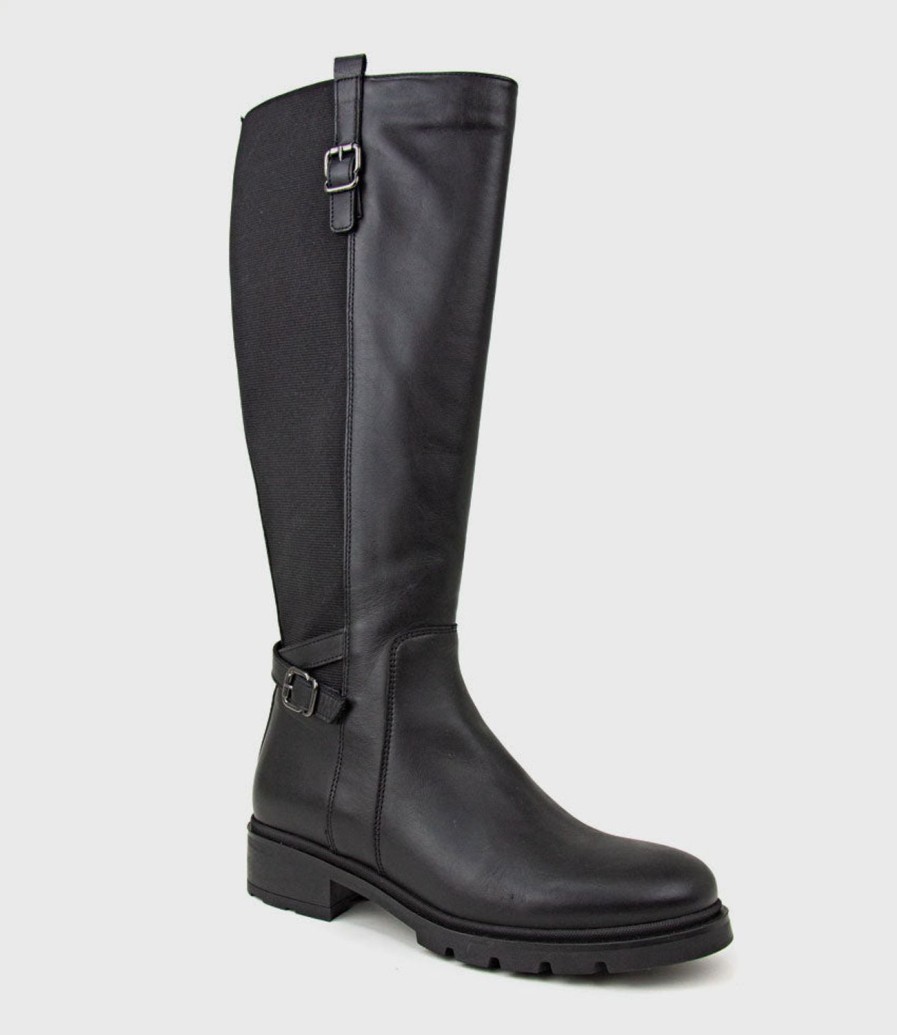 Edward Meller Saints Classic Flat Knee High Boot In Black Clearance