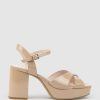 Edward Meller Roane80 Crossover Platform Sandal In Nude Patent New