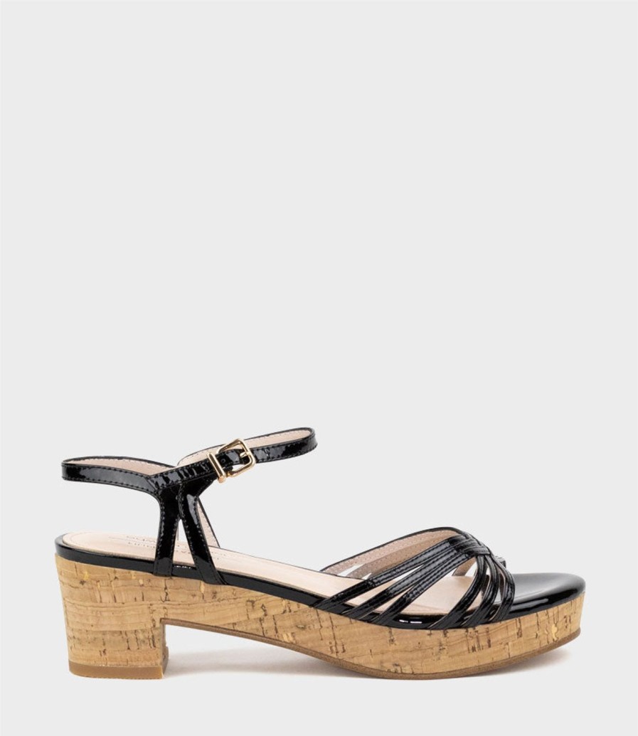 Edward Meller Rania50 Multistrap Sandal On Cork Unit In Black Patent Best