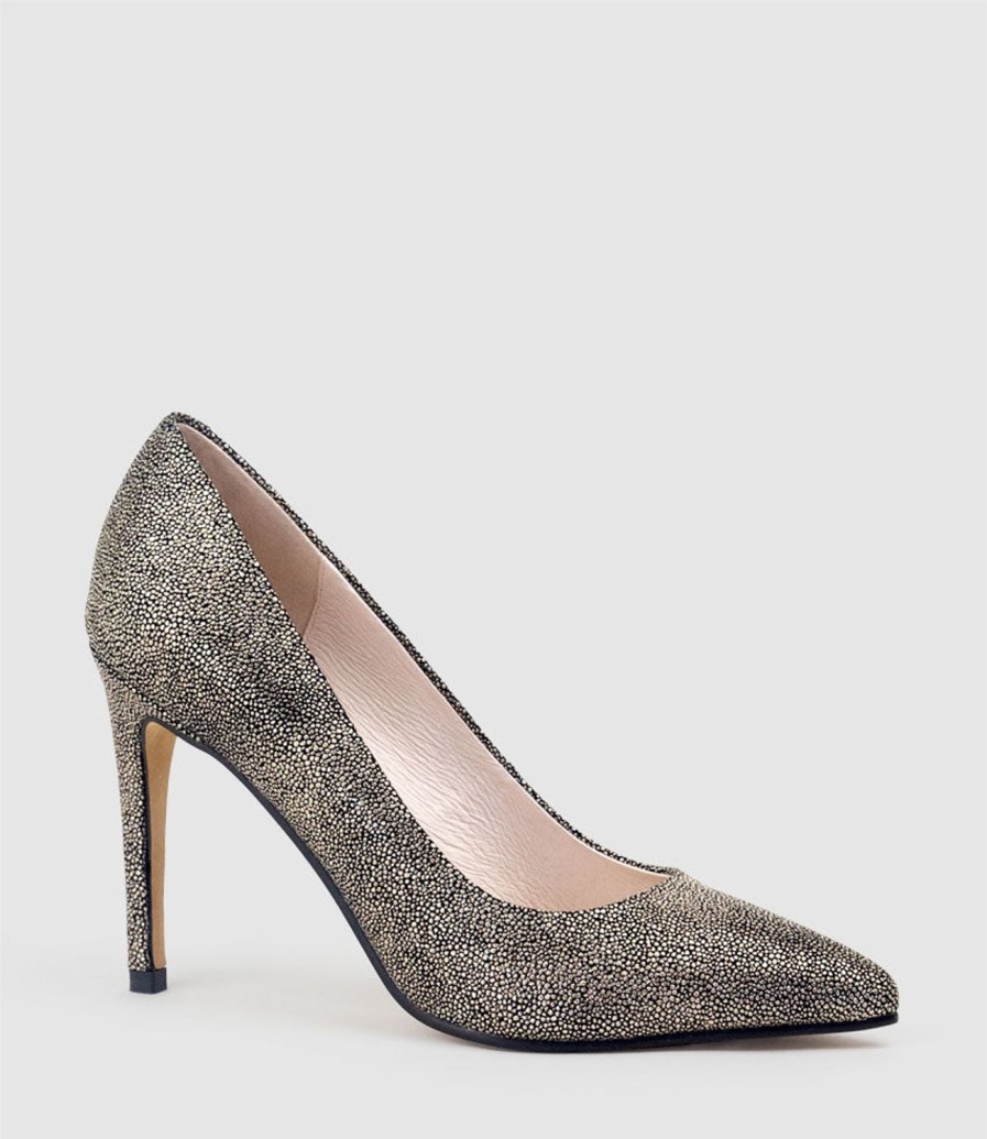 Edward Meller Gaga 100Mm Pointed Toe Pump In Gold Speckle Clearance