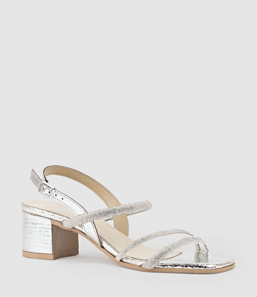 Edward Meller Soiree50 Block Heel Crystal Sandal In Silver Hot