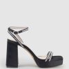 Edward Meller Rasso95 Platform Sandal With Diamante Straps In Black Satin Clearance