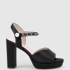 Edward Meller Regan100 Platform Sandal With Chain In Black Satin Wholesale