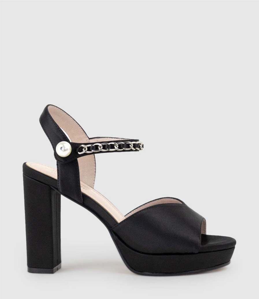 Edward Meller Regan100 Platform Sandal With Chain In Black Satin Wholesale