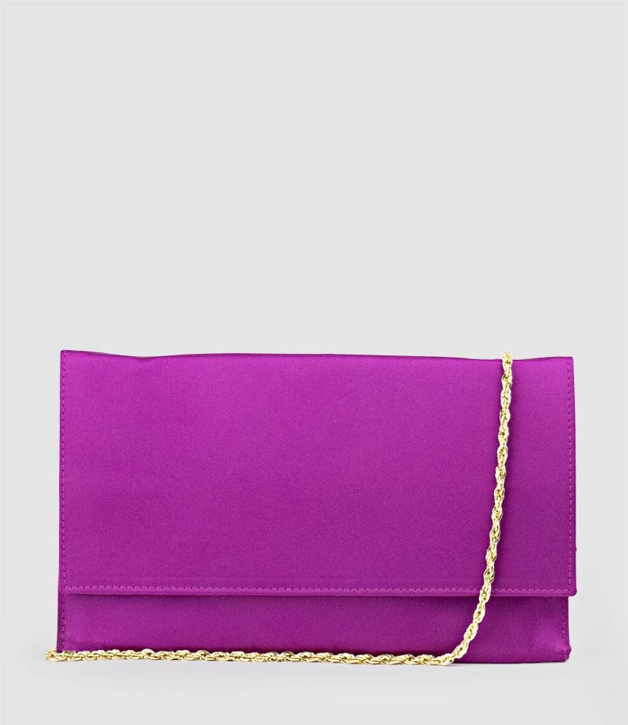 Edward Meller Neve Envelope Clutch In Magenta Satin New