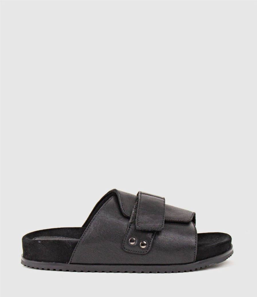 Edward Meller Kala Velcro Strap Slide On Footbed In Black Best