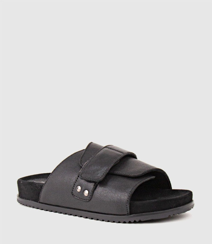 Edward Meller Kala Velcro Strap Slide On Footbed In Black Best