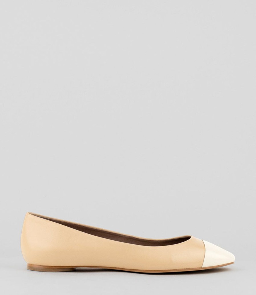 Edward Meller Fynn Cap Toe Ballet In Beige With Offwhite New