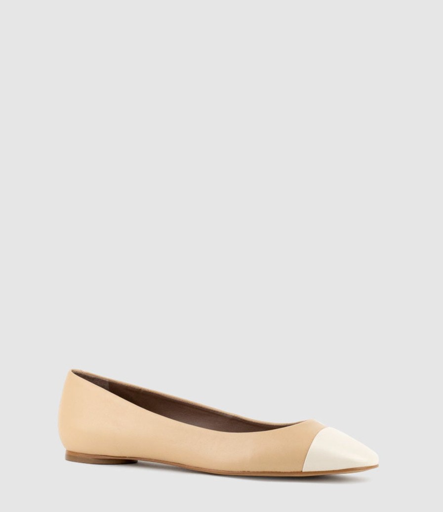 Edward Meller Fynn Cap Toe Ballet In Beige With Offwhite New