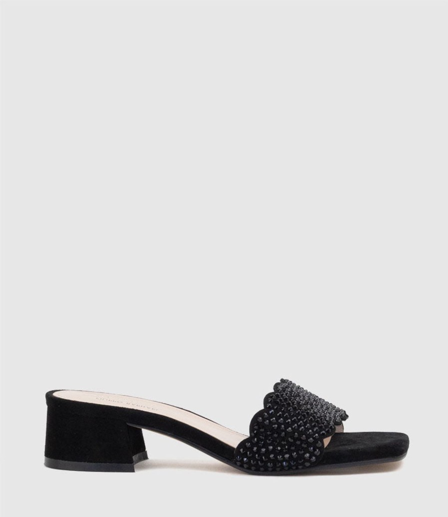 Edward Meller Kyla35 Slide With Crystals In Black Suede Hot