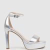 Edward Meller Sydney110 Single Strap Platform Sandal In Silver Clearance