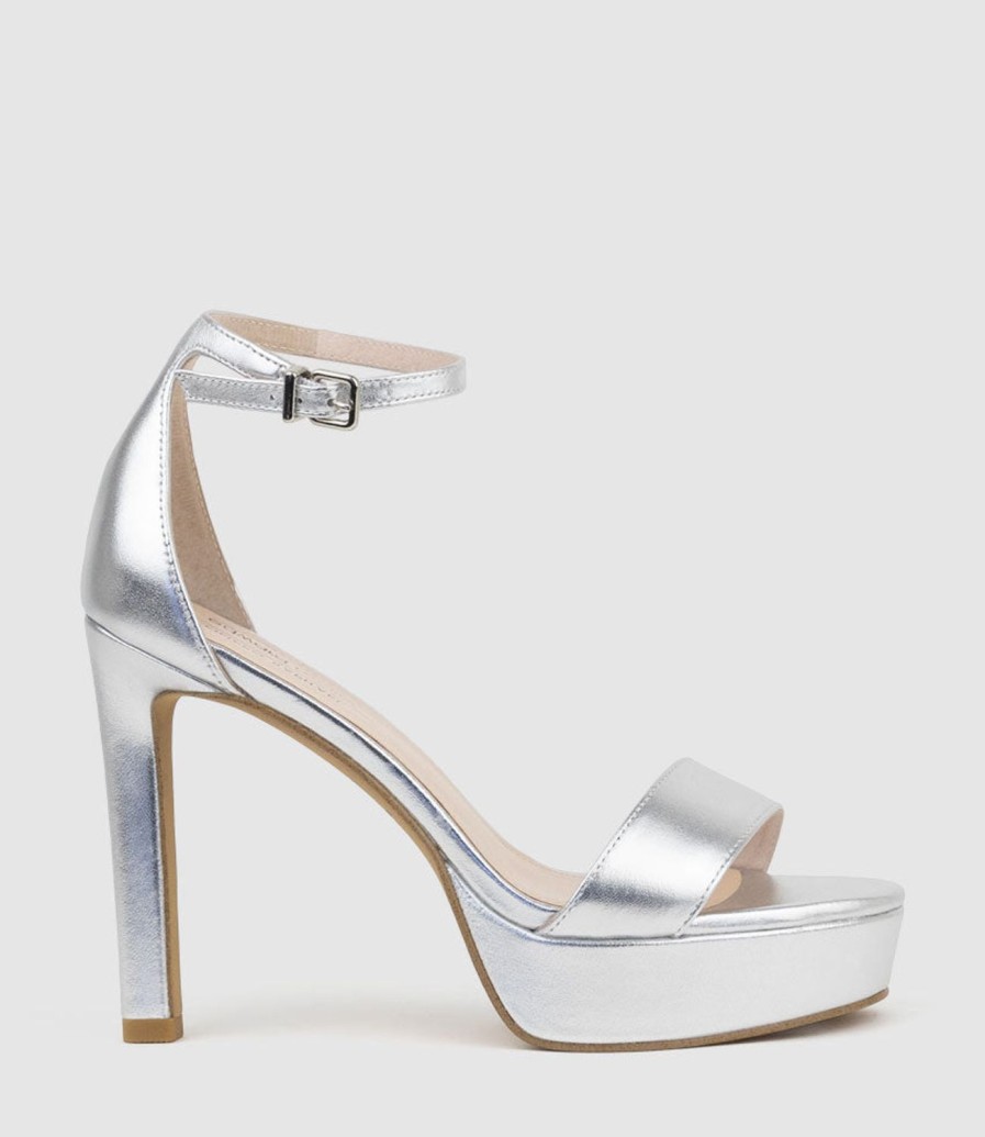 Edward Meller Sydney110 Single Strap Platform Sandal In Silver Clearance