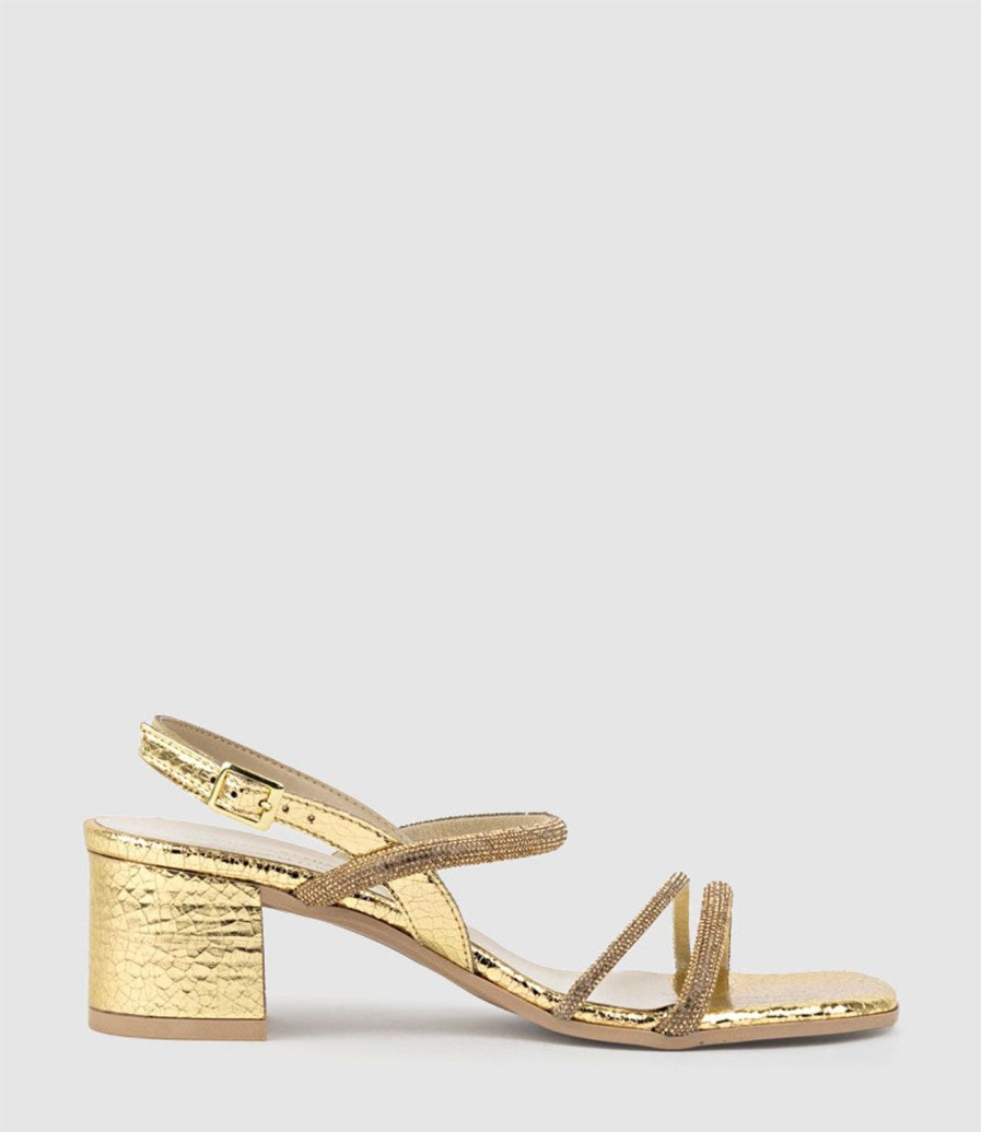 Edward Meller Soiree50 Block Heel Crystal Sandal In Gold Wholesale