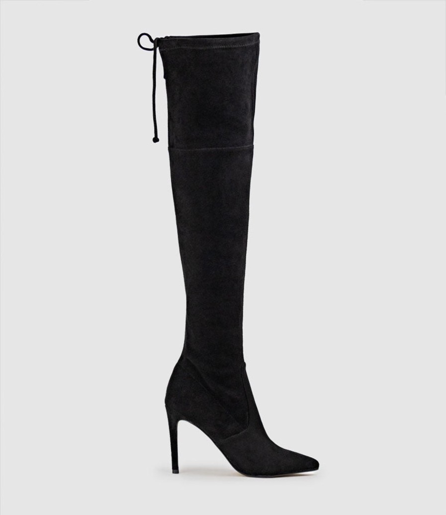 Edward Meller Gabor Thigh High Stretch Boot In Black Suede Clearance