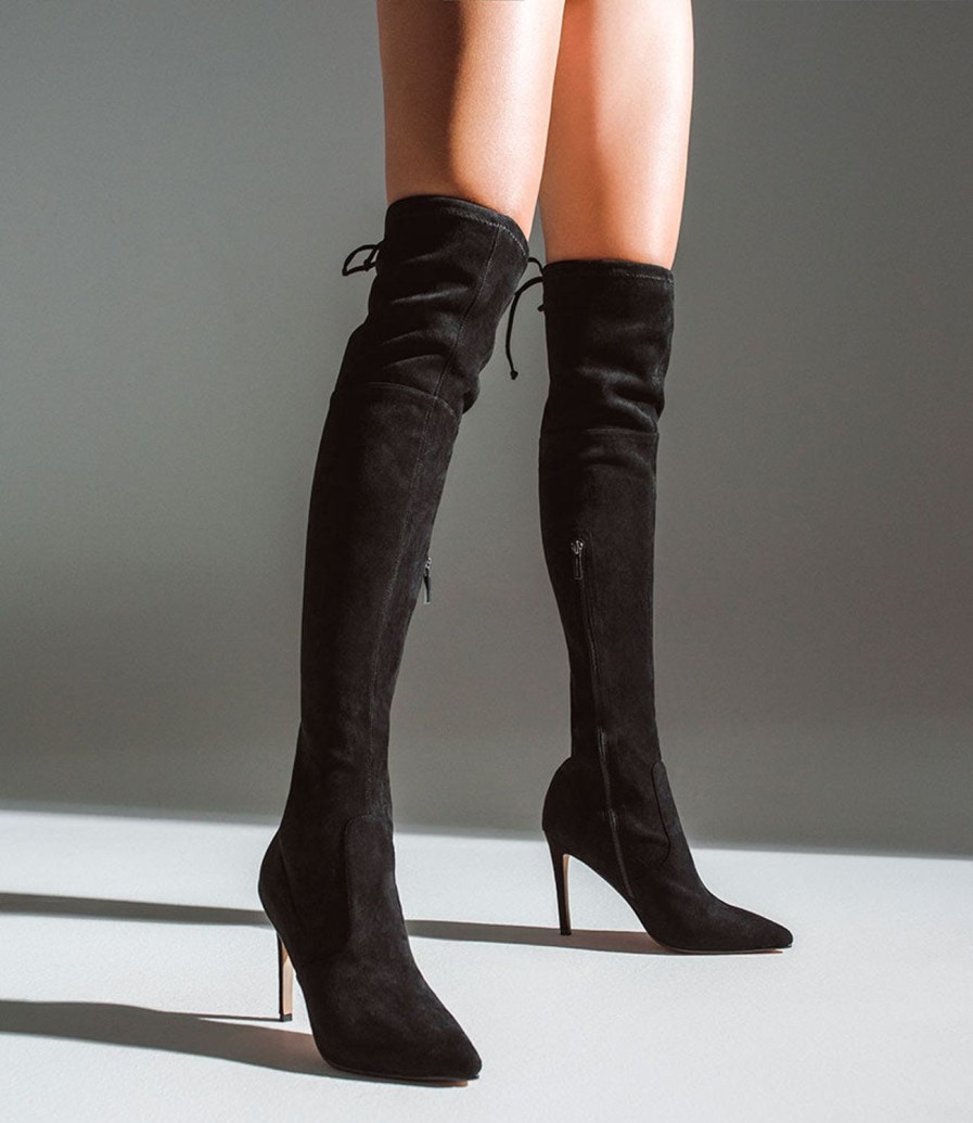 Edward Meller Gabor Thigh High Stretch Boot In Black Suede Clearance