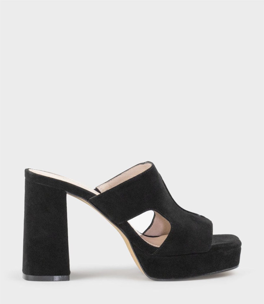 Edward Meller Rylie95 Platform Slide With Cut-Out In Black Suede Hot