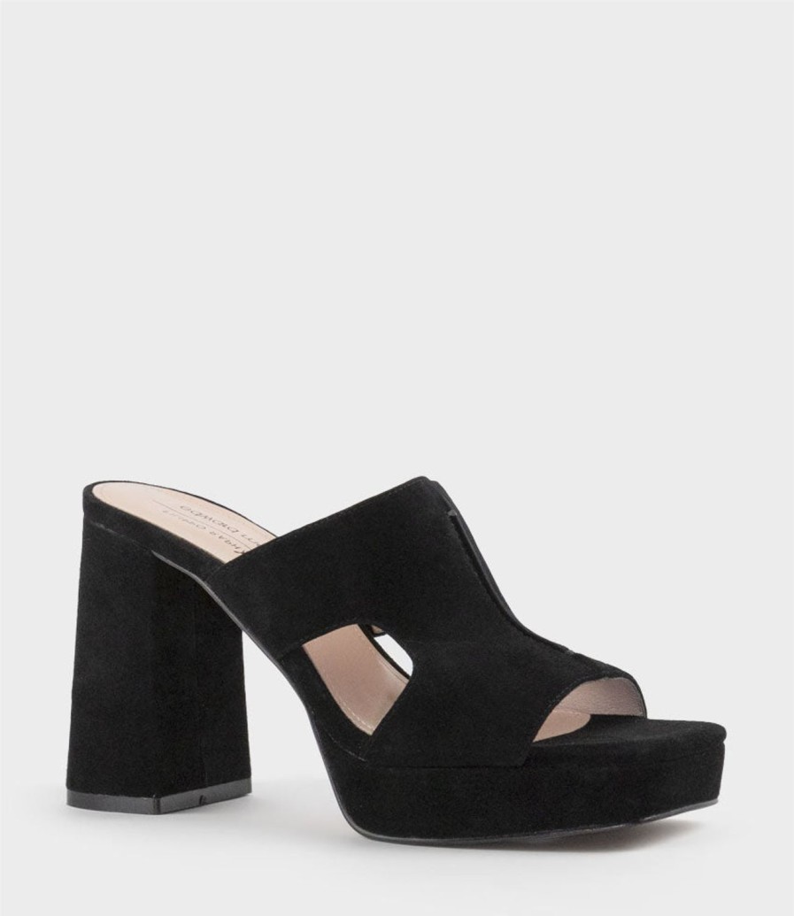 Edward Meller Rylie95 Platform Slide With Cut-Out In Black Suede Hot