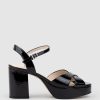 Edward Meller Roane80 Crossover Platform Sandal In Black Patent New